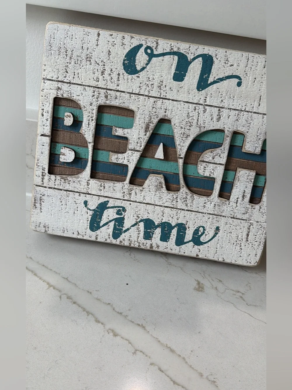 Primitive 'Beach Time' Layered Wood Wall Art - Teal and Brown